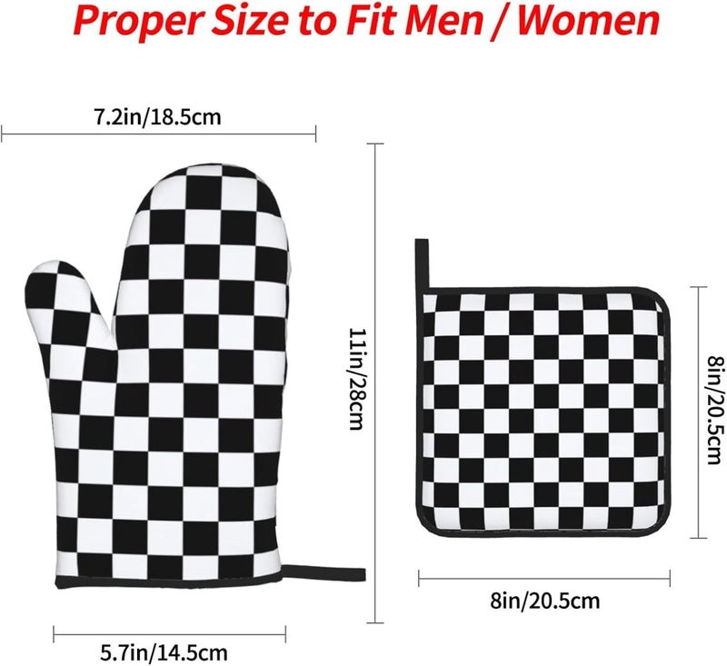 Nezweld Checkered Black and White Plaid Oven Mitts and Pot Holders Set of 4,Heat Resistant Non-Slip Potholders Oven Gloves and Pad for Kitchen Cooking Baking Grilling BBQ - Image 4
